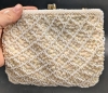 Classy Vintage Iridescent Sequins & White Beaded Handbag with Gold Hardware Made in Hong Kong | 6.5" x 5.5" with" Drop Strap - 2