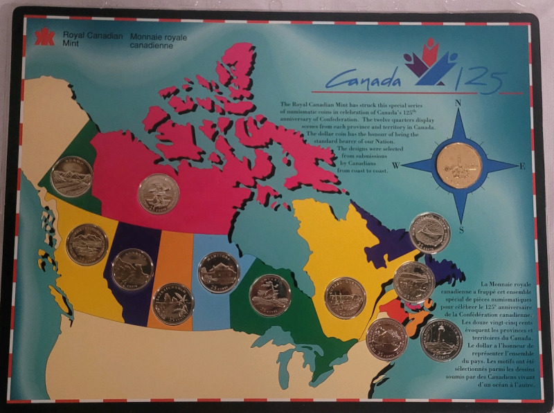1992 Canada 125 Loonie & Quarter Coin Set w/Display Board