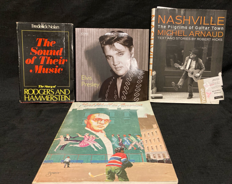4 Music Book Lot w Elvis Presley + Rodgers & Hammerstein Largest 9&rdquo; w x 11.5&rdquo; tall