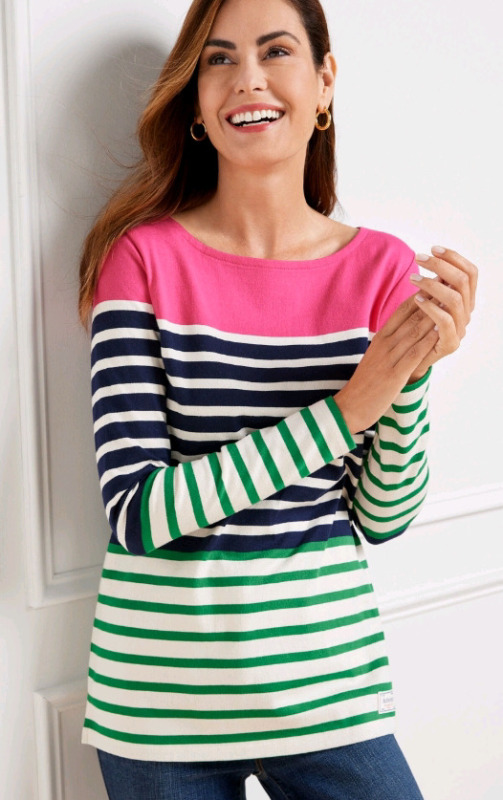 New SNOWY STRIPE AUTHENTIC TALBOTS TEE sz Medium