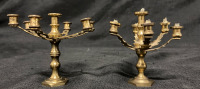 2 Vintage Miniature Brass Candelabra Largest 4” w x 3.5” ht