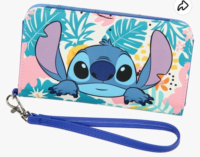 New Disney Lilo & Stitch Tropical Design Snap-Closure Wristlet Wallet w/Tech Pocket and Wrist Strap
