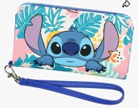 New Disney Lilo & Stitch Tropical Design Snap-Closure Wristlet Wallet w/Tech Pocket and Wrist Strap