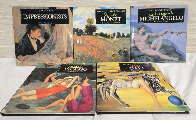 5 Books In Good Condition | The Art Of The Impressionists, The Life & Works Of Monet, The Life & Works Of Michealangelo, The Life & Works Of Picasso, The Life & Works Of Dali | HardCover Edition Books