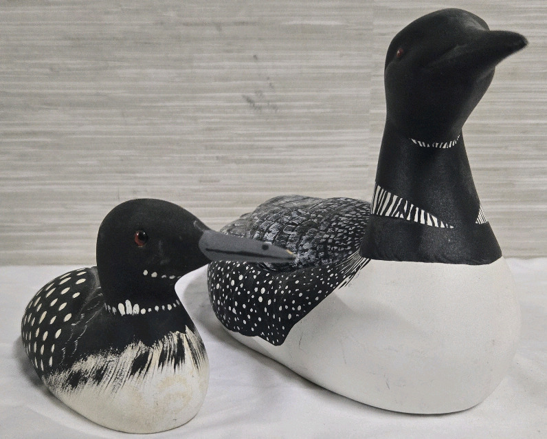 2 | Loon Collectibles, 1 Vintage Tremblay Lleé Sculpture Wooden Hand Carved & Painted Loon | & 1 Sharron Ceramic Loon Animal Figureine Made In Canada Collectible