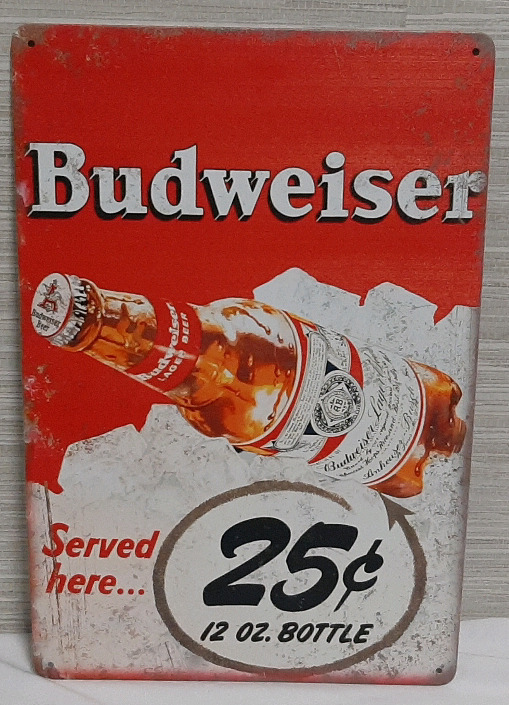 New "Vintage" Budweiser Metal Sign - 12" X 8"