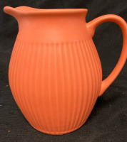 Tag Orange Vertical Ribbed Pottery Pitcher 8” w x 8.5” ht