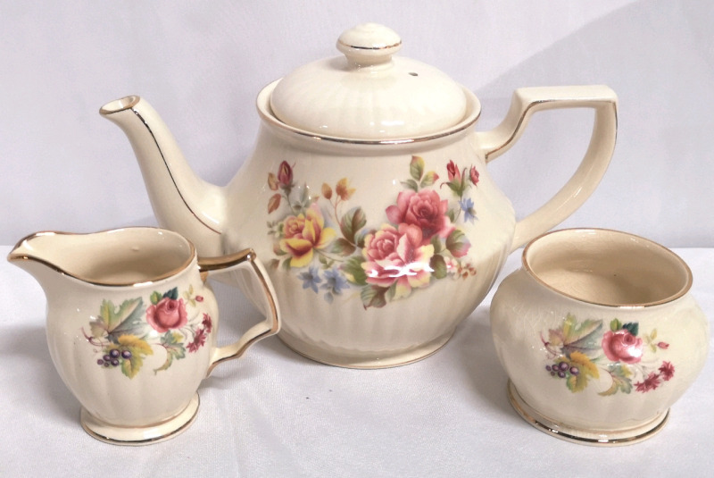 Vintage 6" Tall Sadler Teapot + Creamer 3.25" Tall + Sugar 3" Tall- Made in England