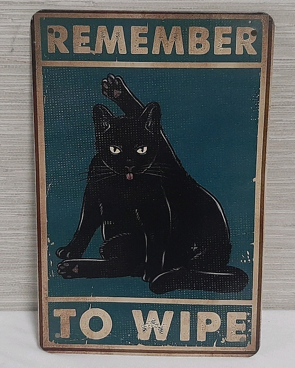 New Black Cat Metal Sign - 12" X 8"