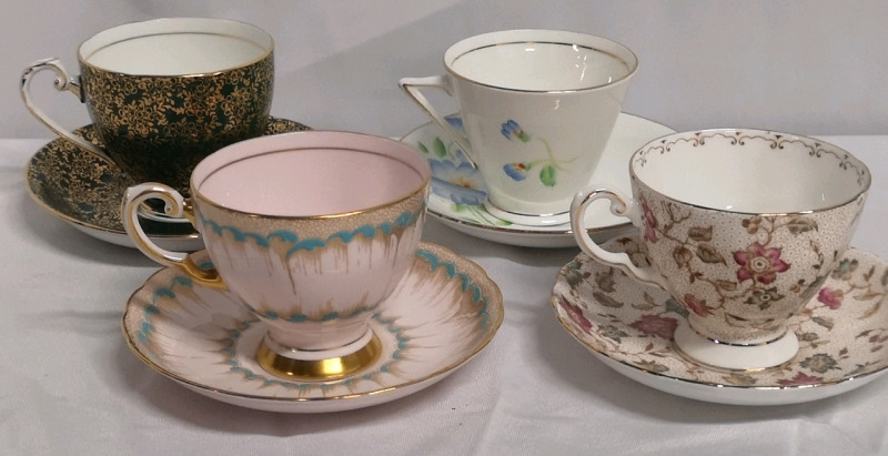 4 Vintage Tuscan, Royal Grafton, Phoenix Cups & Saucers - Made in England