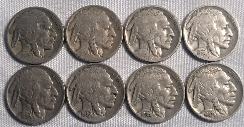 1920 - 1937 USA Buffalo Nickels - 8 Coins
