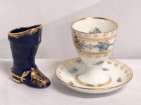 Vintage Petit Limoges Boot 2.6" Tall & Dresden Egg Cup 2.75" Tall