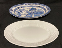 2 Lg Oval Platters - Blue Willow+ Thomas Furnival & Sons The Lorne Largest 14” L x 18.5” w x 1.75” ht