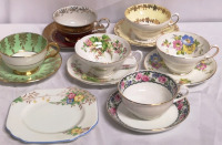 6 Vintage Stanley, Bavaria, Windsor Cups & Saucers + Side Plate Stanley 6"