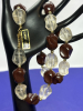 Genuine Tagged Lucite Carved Bauble Necklace Chocolate and Clear Nuggets - 5