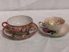 Vintage Asian Geisha & Rose Footed Cup & Saucers - Japan Hand-Painted - 6