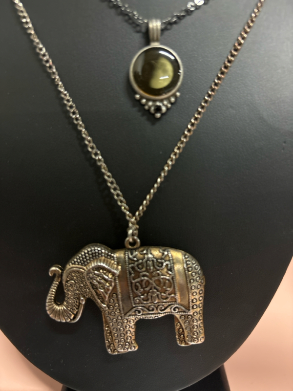 Elephant Two tone Scrolled Pendant Necklace Moon Phase Necklace