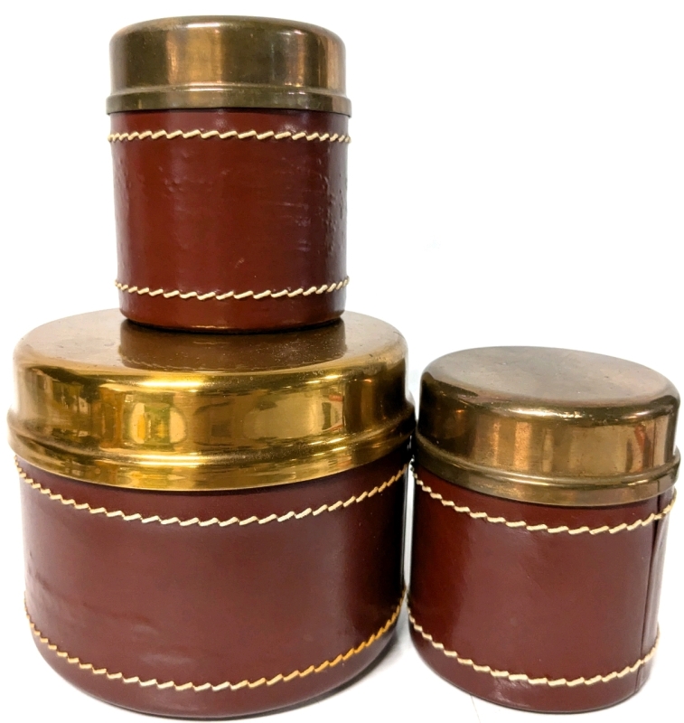 Vintage DUK-IT Leather-Wrapped Copper Body with Copper / Brass Lids | Humidor & 2 Matching Containers | McDonald Products Corp. Buffalo