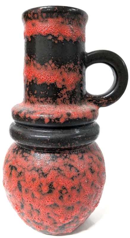 Vintage Brutalist West Germany Matte Black & Red Fat Lava Vase 428-26 | 10.5" Tall