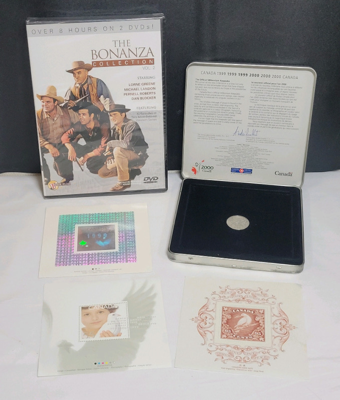 1999/2000 Canada Post Millennium Coin & Stamp Set plus The Bonanaza Collection Vol.2 DVD , Sealed