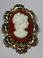 Red Cameo Carved Vintage Brooch