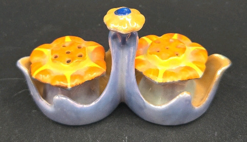 Mid-Century Modern Flower Salt & Peper Shakers | Appears To Be Porcelain | Made In Japan | Hand Painted | 4" Long Holder