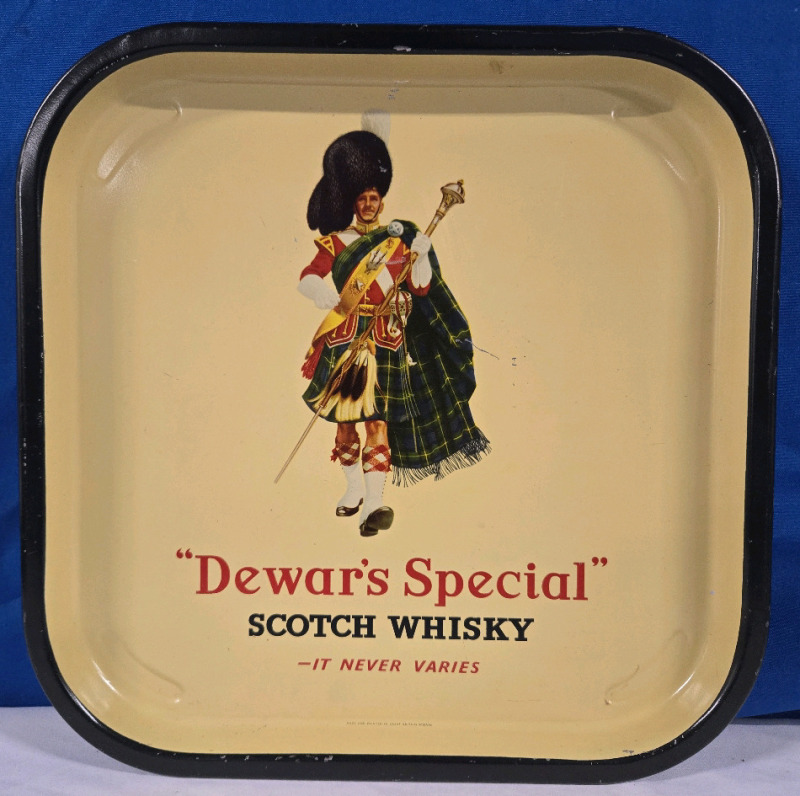 Vintage | "Dewar's Special" Scotch Whisky - It Never Varies - Square Serving Tray 13.5" x 13.5" | Made And Printed In Great Britain W287/66