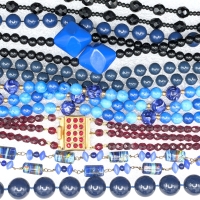 8 Assorted Vintage Blue + Black Beaded Necklaces & Red Rhinestone Choker | 17.5" - 58" Long