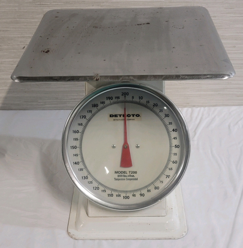 Vintage Detecto 200lb Capacity Top Loading Fixed Dial Scale . Tested Working . Top measures 15 3/4"×15 3/4" & 14.5" tall