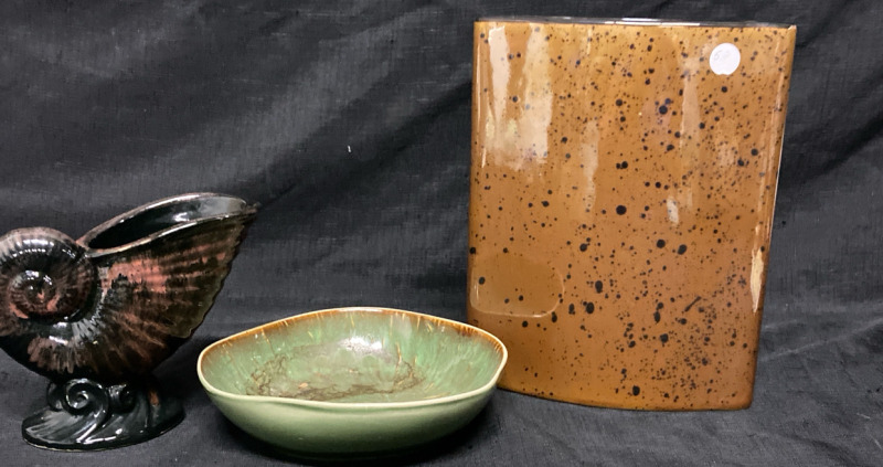Vintage Lot- w Sea Shell Platter + Shell Shaped Bowl + Candle Holder Largest 10.25&rdquo; L x 8&rdquo; w