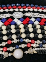 6 Vintage Red, White, Blue & Black Necklaces & Chokers incl Hong Kong | 12.5" - 41" Long