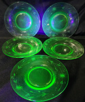 Vintage Uranium Depression Glass 6.5" Plates , Five (5) Plates