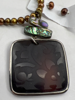 Silpada Sterling Bronze Pearl Etched Black Pen Shell Pendant Necklace