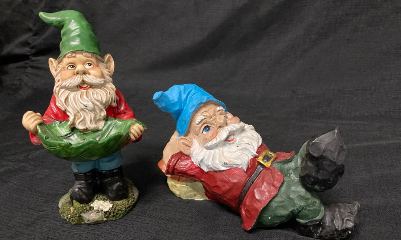 2 New Garden Gnomes Largest 8” L x 4.5” w x 5” tall