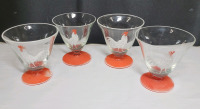 Vintage Mid-Century Modern Rooster Juice Cordial Cocktail Footed Glasses 3" tall , Hand Painted . Minor wear to bottom