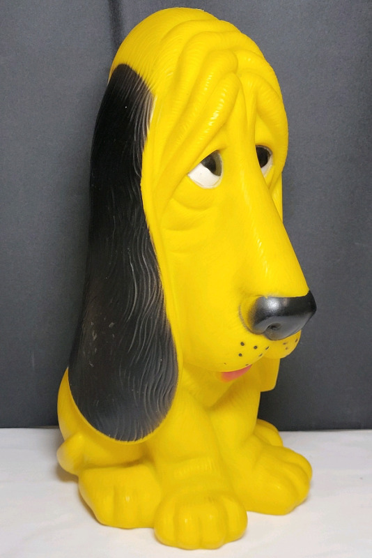Vintage Regal Toys Canada 12" Plastic Sad Basset Hound Bank Dog with Bottom Plug