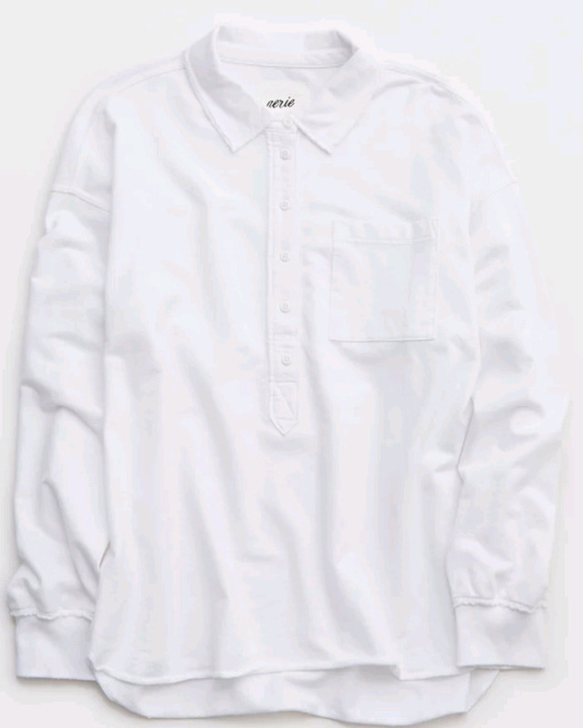 New | Womens Size: Large | Aerie | Colour : White | Take It Easy Popover Polo Sweatshirt | * Retailed For $59.95 *