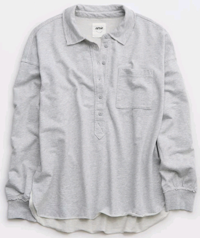 New | Womens Size: Medium | Aerie | Colour : Medium Heather Grey | Take It Easy Popover Polo Sweatshirt | * Retailed For $59.95 *