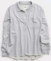 New | Womens Size: Medium | Aerie | Colour : Medium Heather Grey | Take It Easy Popover Polo Sweatshirt | * Retailed For $59.95 *