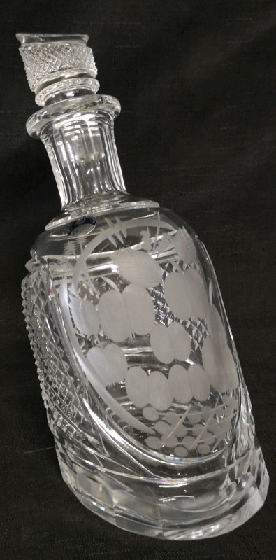 Russian Crystal Tilted Decantor , measures 10.5" Long (tilted) . No chips or cracks