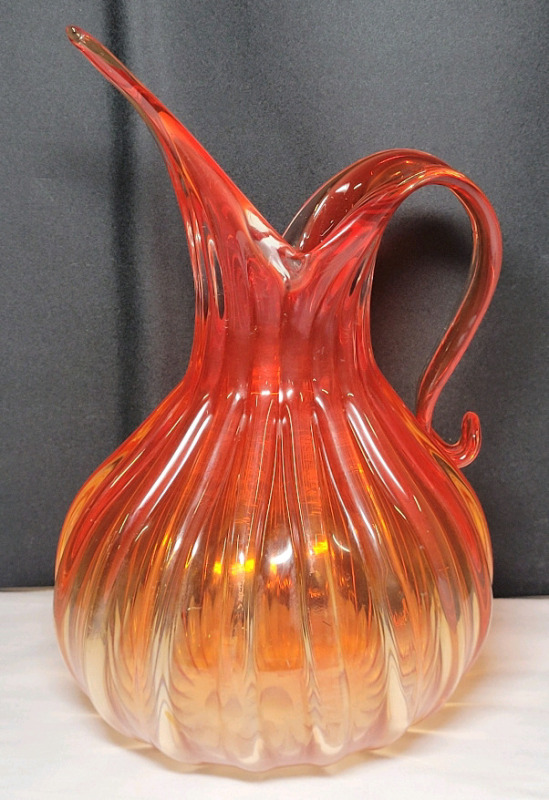 Vintage Mid-Century Modern Murano Art Glass Water Pitcher . Measures 9 3/4" tall & 5 3/4" diameter . No chips or cracks