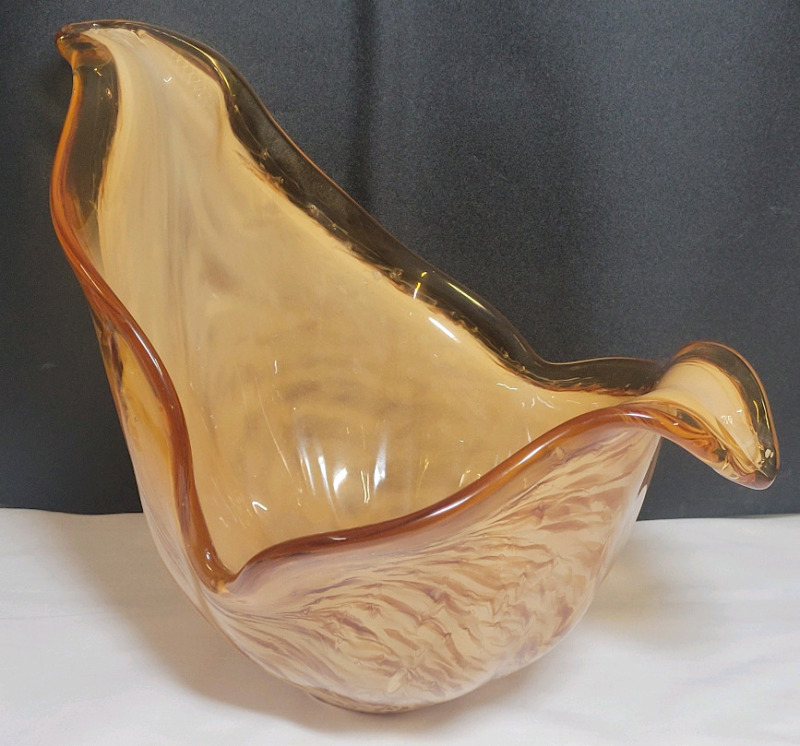 Murano Art Glass Bowl , Made in Italy . Measures 8 3/4" Tall & 12"&times;7.5" diameter . No chips or cracks