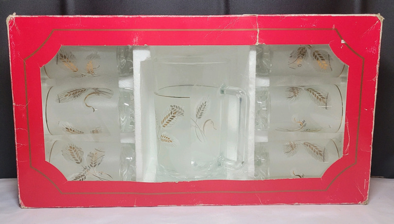 Vintage MCM A. Masserini 7pc. Beverage Set in Original Box , One (1) Pitcher & Six (6) Hi-Ball Glasses . Made in Italy