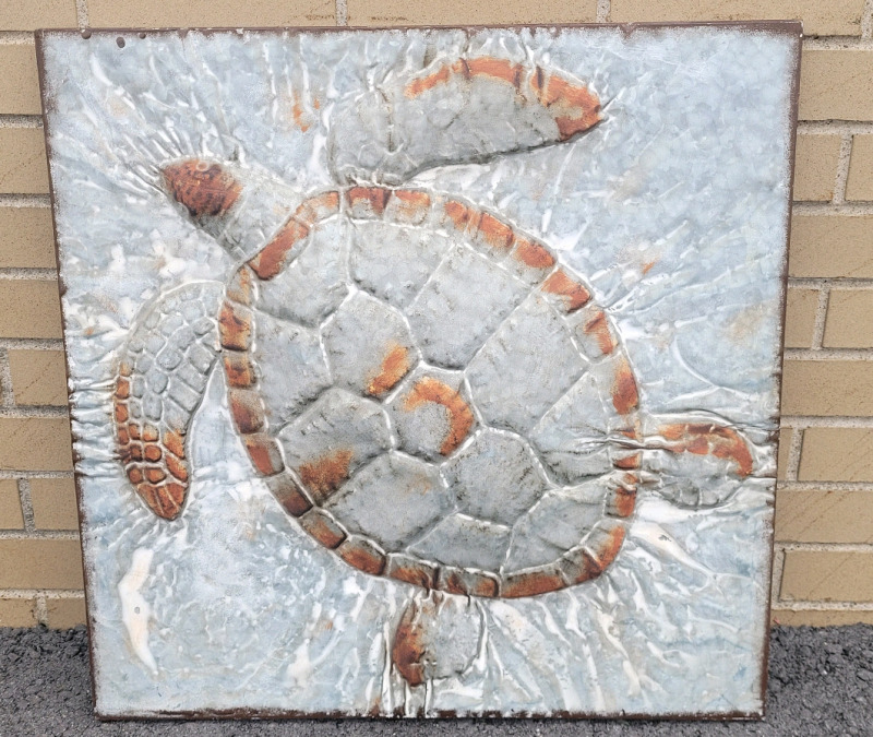 Metal Outdoor Garden Art Tortois / Sea Turtle Fence Decoration . Measures 24"×24"×1"