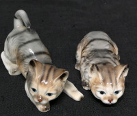 2 Adorable Ceramic Bone China Cat Figures - 5" Long