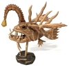 Neat Handmade Wooden Anglerfish Sea Monster on Stand | 10.25" Tall - 3