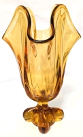 Vintage Unsigned Viking Amber /Gold Glass 4-Petal Handkerchief Vase | 10.75" Tall