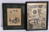 2 Vintage Framed Artworks - Gnomes & Music
