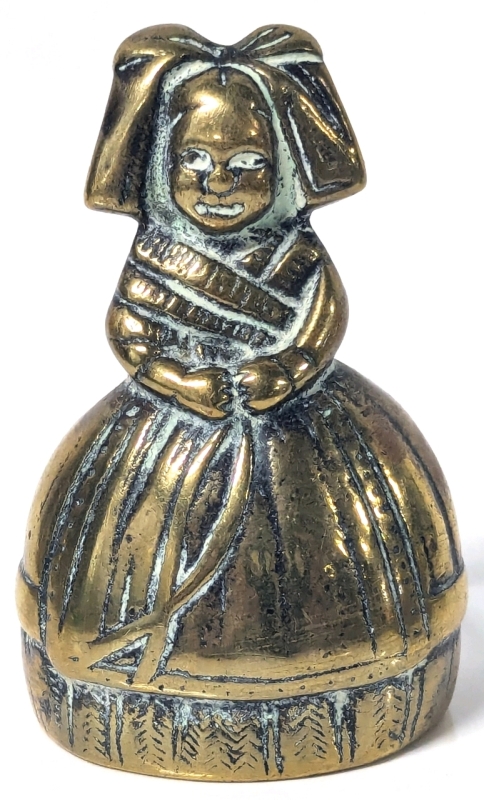Vintage 1930s - 1940s Brass Girl with Large Bow Brass Bell / Hand Bell | 2.8" Tall
