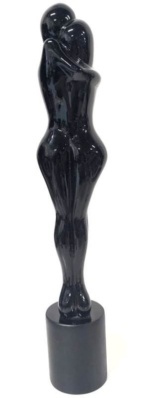 Gorgeous Signed Vintage Murano-Style Black Art Glass Statue of Embracing Couple | 14" Tall